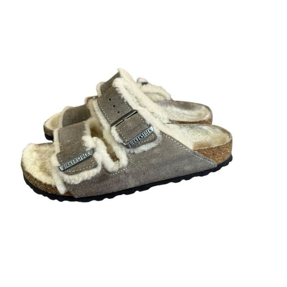 Birkenstock Arizona Shearling Suede Slide Sandals Gray Size 37 – Made in Germany - Picture 5 of 11